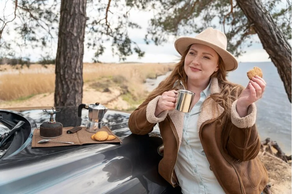 A women enjoying the Safari with cookies